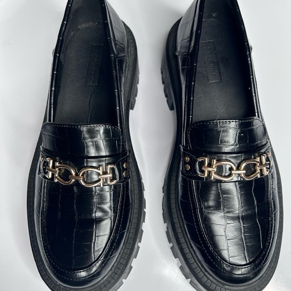 Topshop Shoes - Topshop Black Loafers with Gold Chain Detail